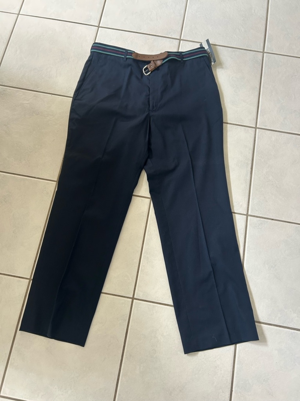 Crescent Navy Dress Pants with Striped Belt